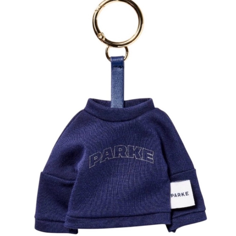 Parke Mini Sweatshirt Keychain Navy Blue w/ Gold Tone Bag Charm Accessory